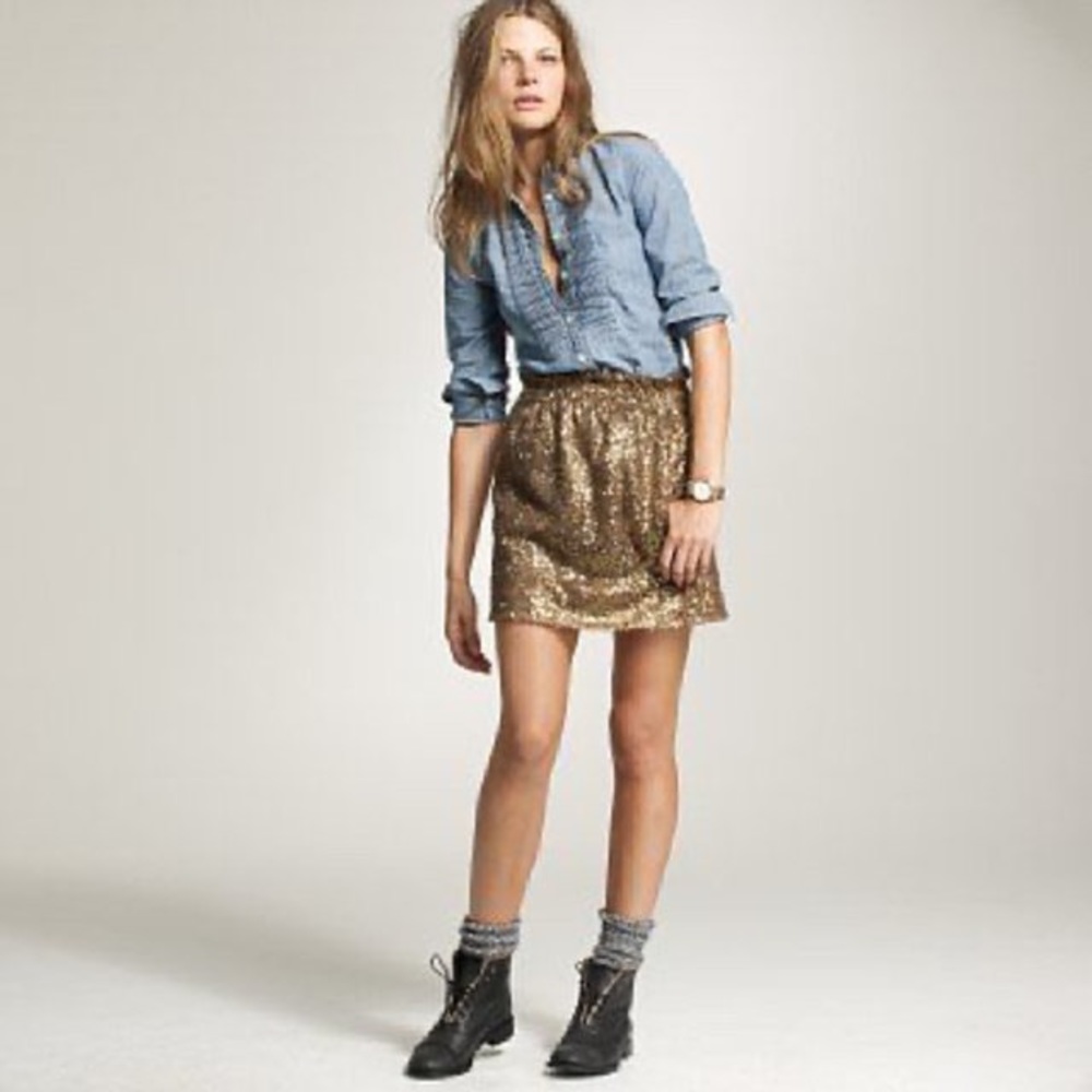 J. Crew Gold Sequin Skirt with Pockets